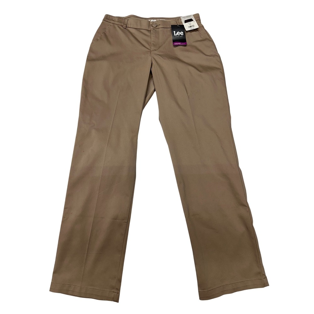 Lee Pants Flax Khaki Regular Fit Straight Leg Mid Rise Stretch Chino 8 M Women